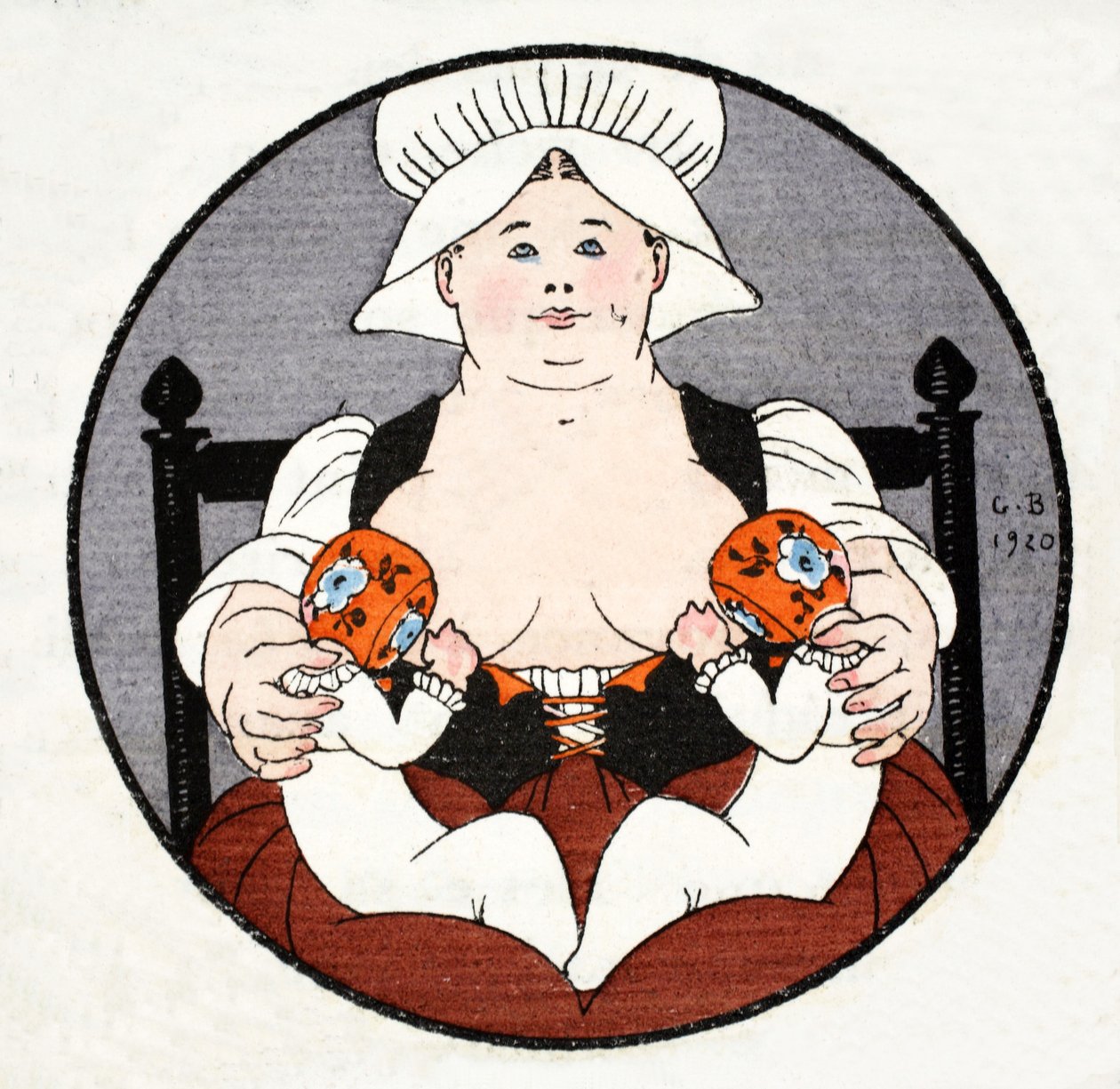 A Enfermeira Molhada com gémeos (impressão pochoir) de Georges Barbier