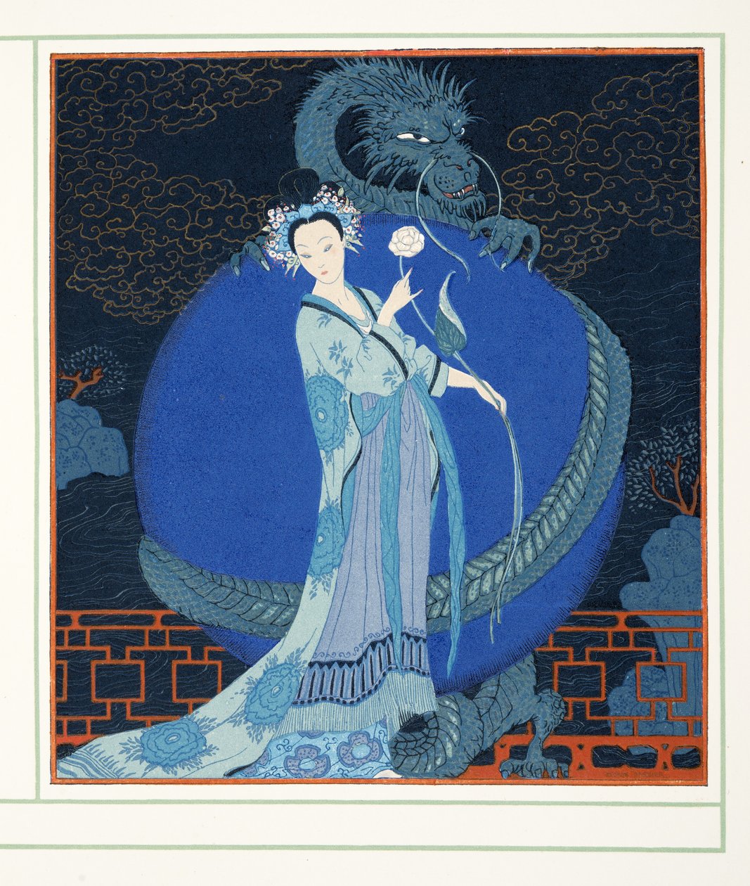 Turandot Princess of China, de Personages de Comedie, pub. 1922 (impressão em estêncil) de Georges Barbier