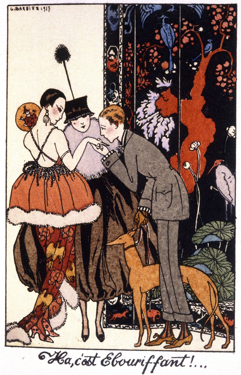 handkissing , noite de elegância em Paris, gravura de 1917 de Georges Barbier