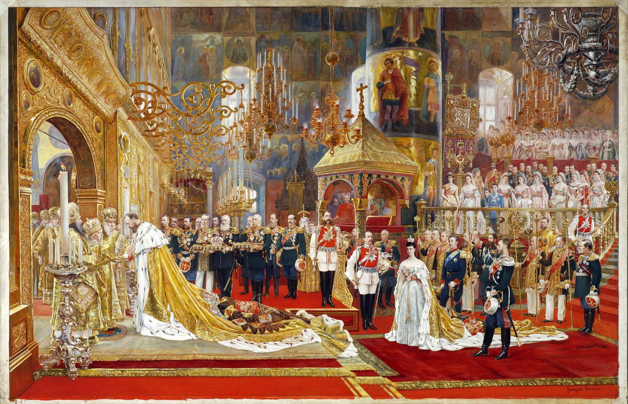 Coroação do empregador Alexandre III e da imperatriz Maria Fyodorovna, 1883-1888 de Georges Becker