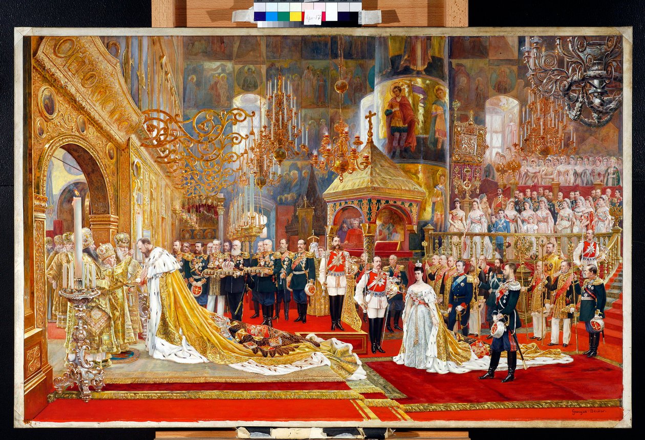 Coroação do czar Alexandre III da Rússia (1845-1894) e da imperatriz Maria Feodorovna (Dagmar da Dinamarca) (1847-1928) - Obra de Georges Becker (1845-1909) de Georges Becker