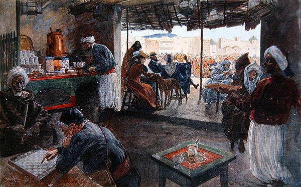 Um Café em Marrocos, c.1900 (cor litho) de Georges Bertin Scott