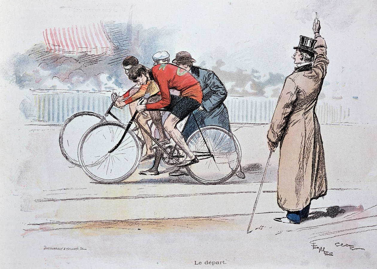 Corrida de bicicleta: a largada - desenho de G. Scott de Georges Bertin Scott