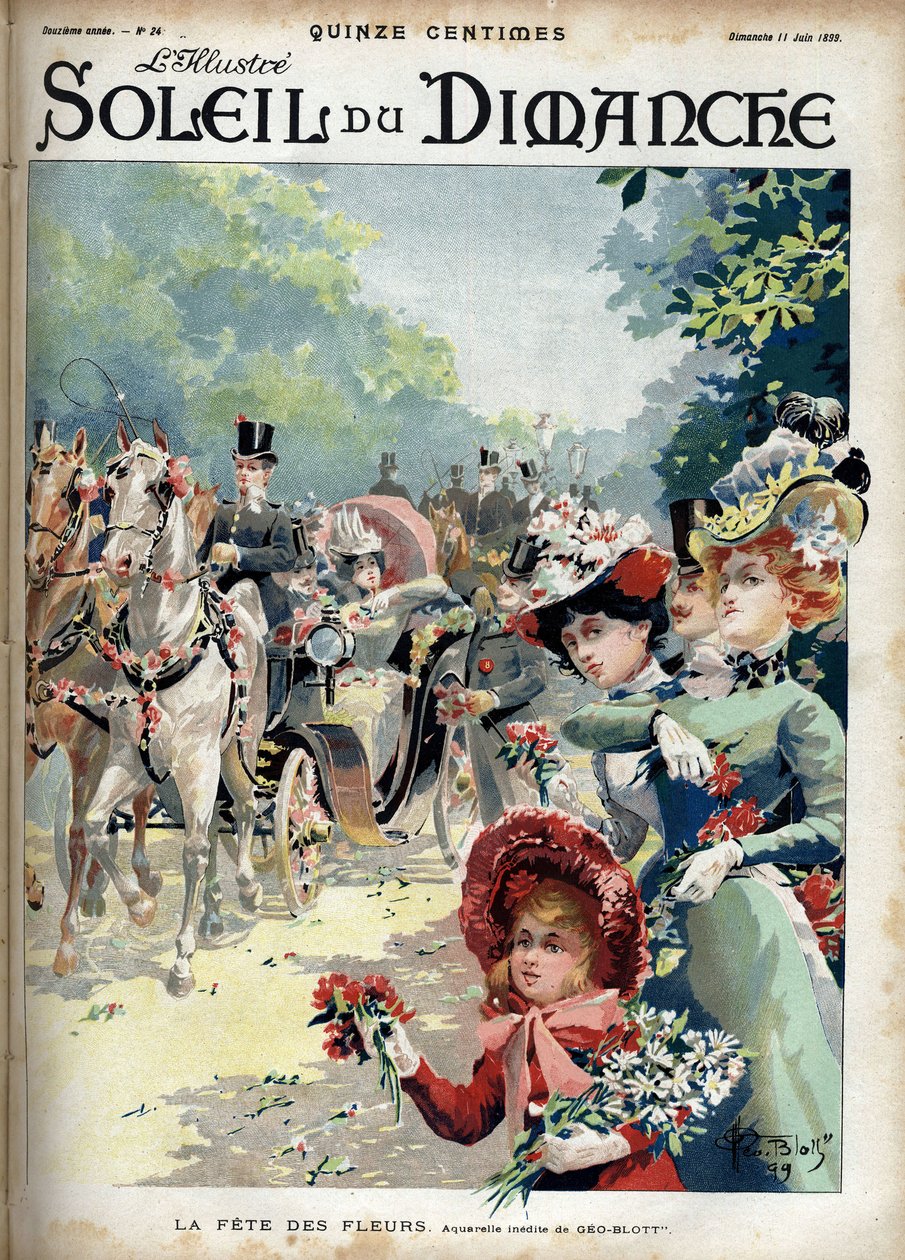 Festa da flor. De uma aguarela de Geo Blott. Gravura em "Le sun-du-dimanche", 11 de junho de Georges Blott