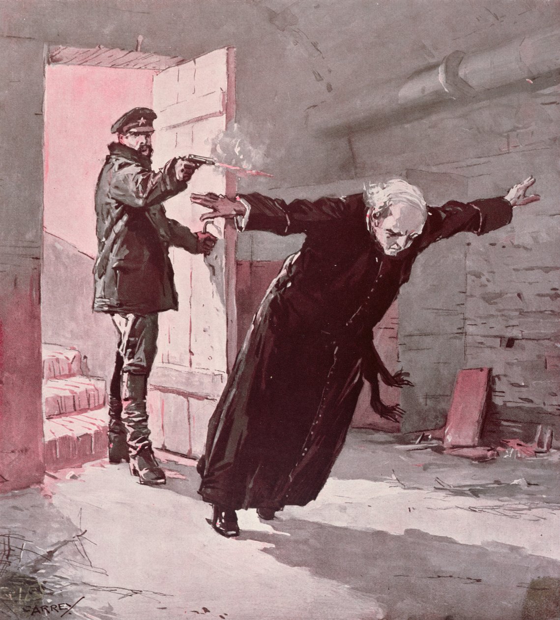 Execução do Padre Constantino Budkiewicz (1867-1923), 31 de março de 1923, c.1923 (litografia a cores) de Georges Carrey