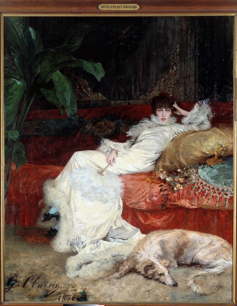 Retrato do humorista Henriette Rosine Bernard esta Sarah Bernhardt (1844-1923) por Georges Jules Victor Clairin (1843 - 1919) de Georges Clairin