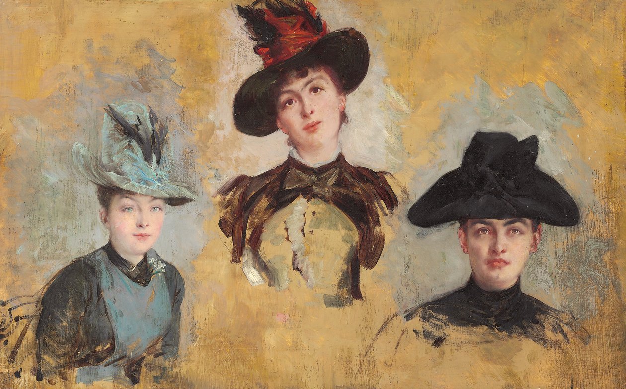 Três mulheres de chapéu; Três mulheres de chapéu, 1880 de Georges Clairin