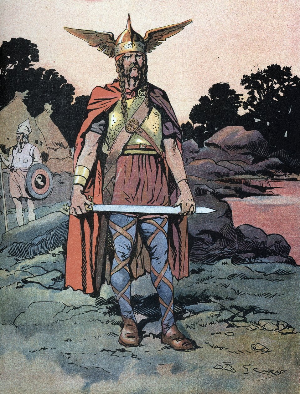 Retrato de Vercingetorix (cerca de 80-around 46 AC) guerreiro e líder galego da tribo Arvernes (Retrato de Vercingetorix (82 ACÐ46 AC) chefe da tribo Arverni) de Georges Conrad