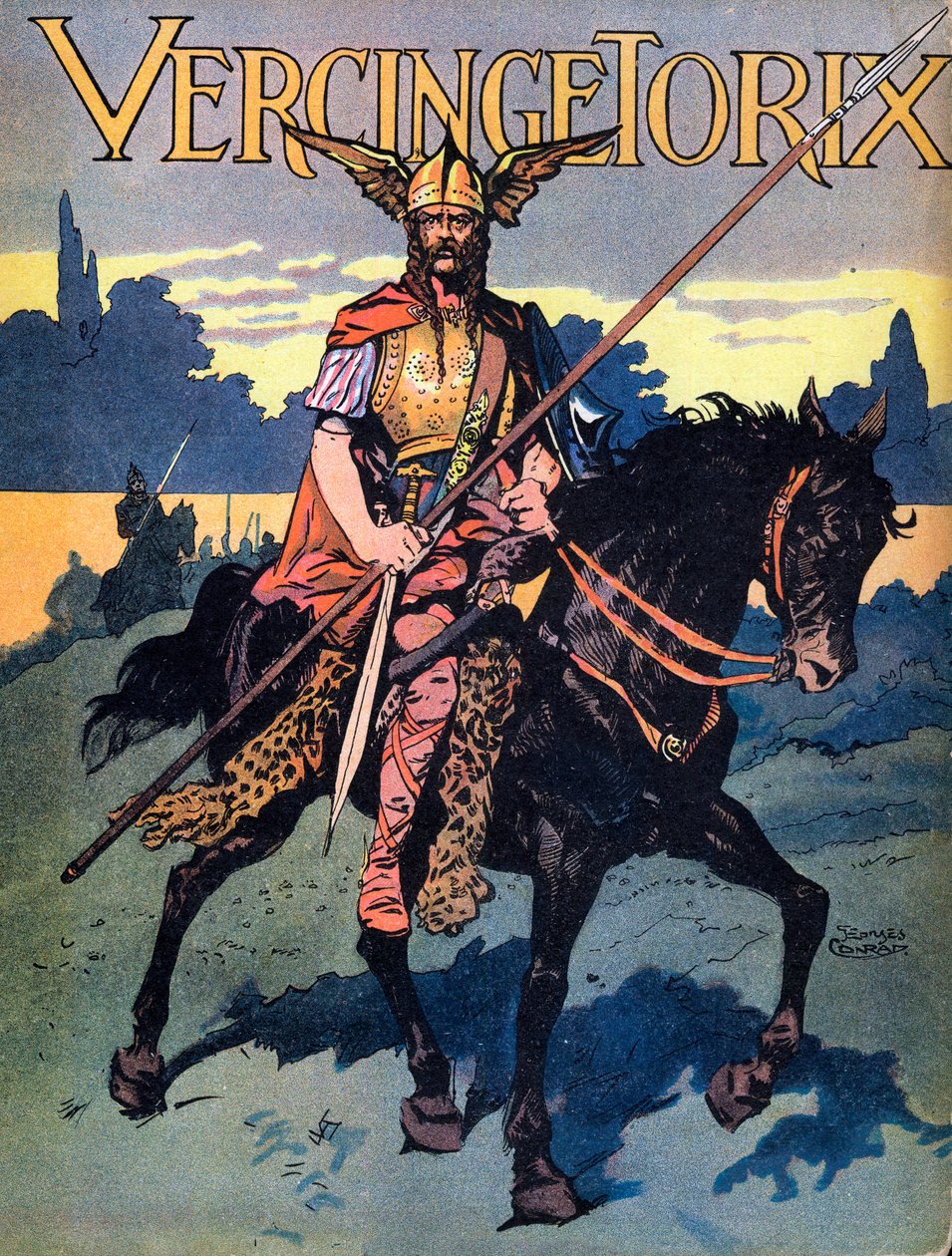 Retrato de Vercingetorix (ca. 80-c. 46 aC) Guerreiro e líder gaulês da tribo Arvernes” “We-Gires-Nationals” ao redor de Georges Conrad