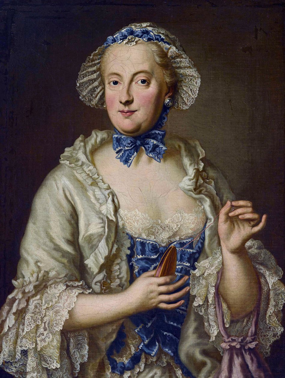 Marie-Anne de Saxe - (Marie Anne de Saxe) - Maria Anna Sophia da Saxónia, Electress da Baviera (1728-1797) com um carretel - George Desmarees (1697-1776). Óleo sobre tela Dimensão : 82x61,5 cm Colecção Privada de Georges Desmarées