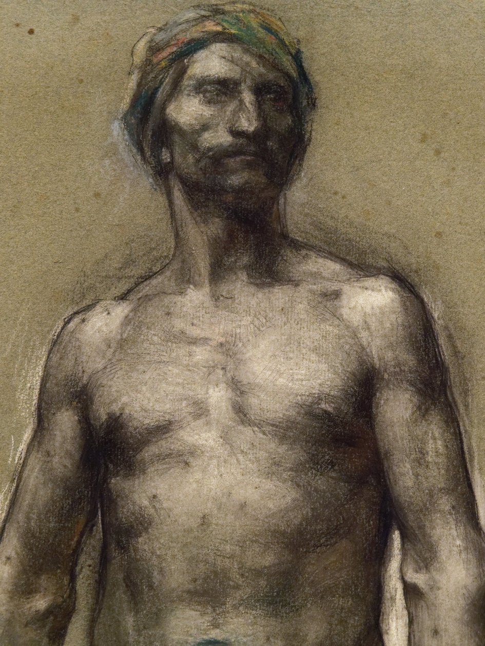 Estudo do homem nu no turbante (detalhe) (cerca de 1888). George Desvallieres (1861-1950). Pastel sobre laminados de haste de papel sobre papelão. Musee des Beaux-Arts de la Ville de Paris, PeuPalais. de Georges Desvallieres
