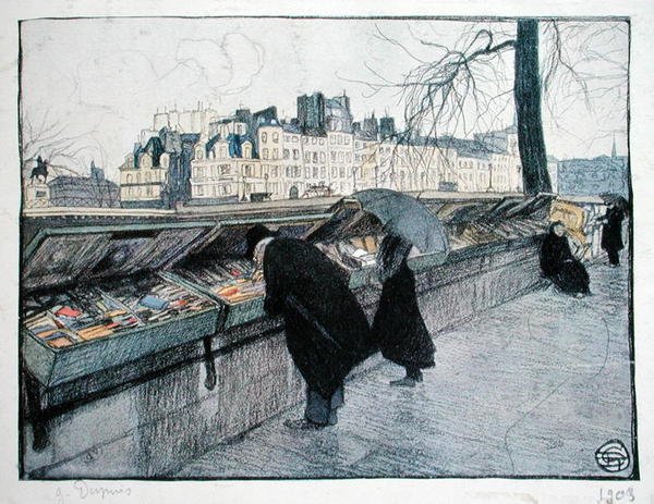 Bouquinistas ao longo da margem esquerda do Sena perto da Pont-Neuf, Paris de Georges Dupuis