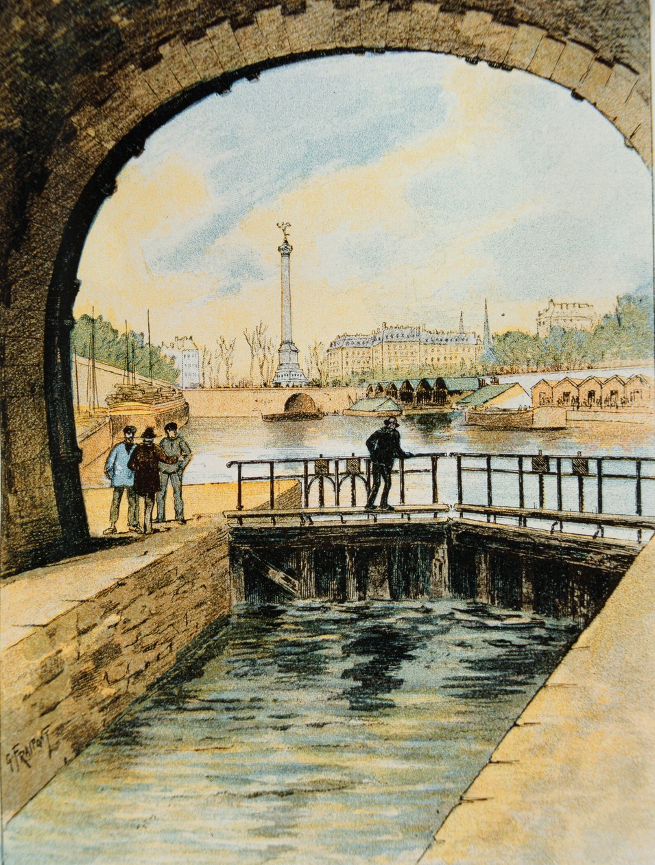 Bloqueio do Canal St. Martin, Paris, 1890 de Georges Fraipont