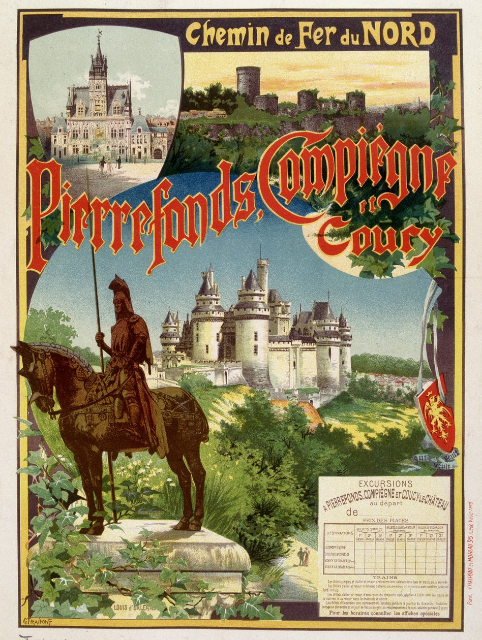 Pierrefonds, Compiègne and Coury - Cartaz publicitário da Railways du Nord, de G. Fraipont de Georges Fraipont