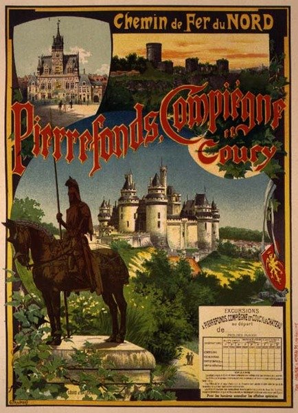 Reprodução de um Poster Publicitário Excursões Ferroviárias do Norte para Pierrefonds, Compiegne e Coucy (litho) de Georges Fraipont