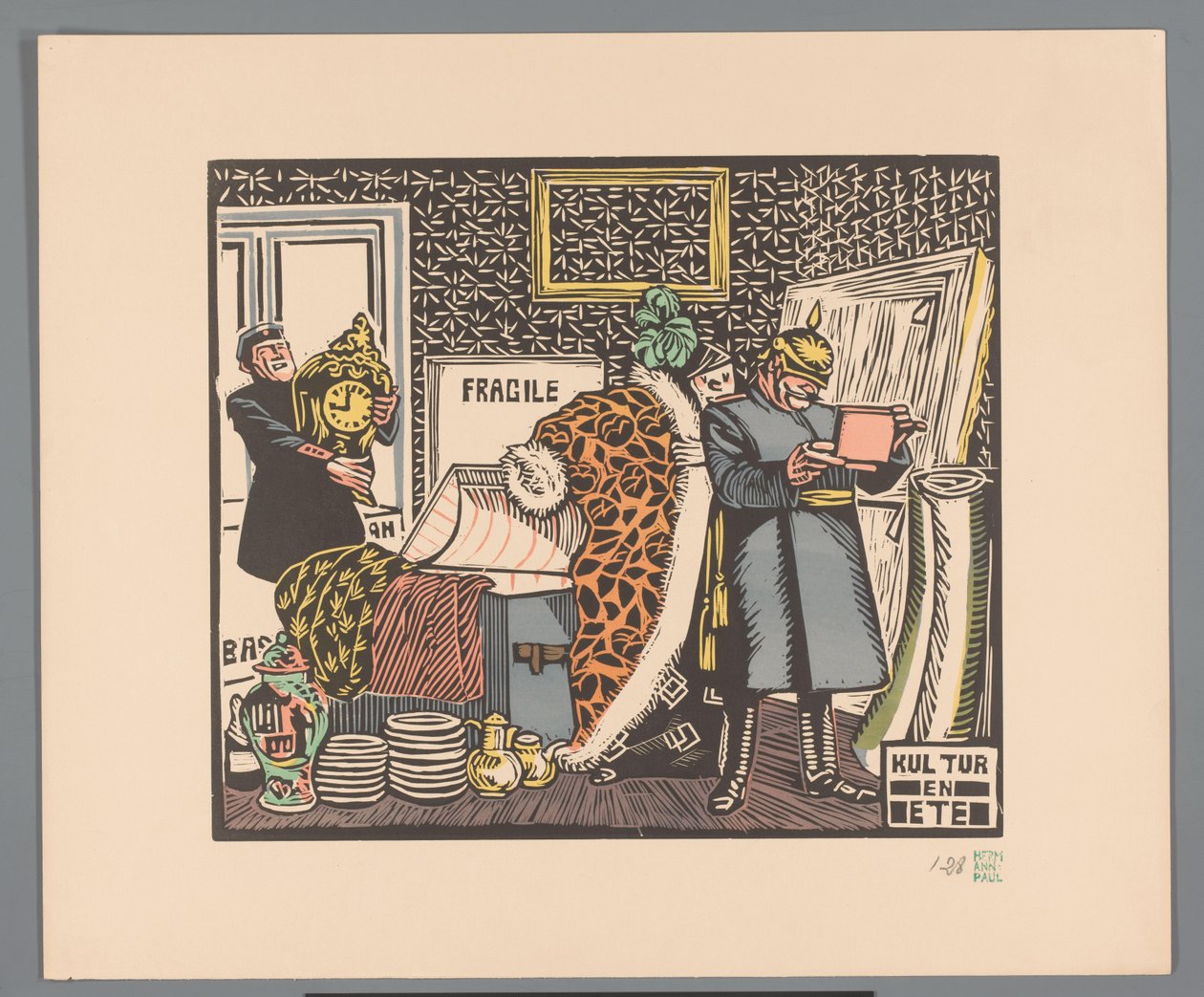 Os soldados saqueiam uma casa Cultura e comida (título no objeto) de Georges Hermann Rene Paul