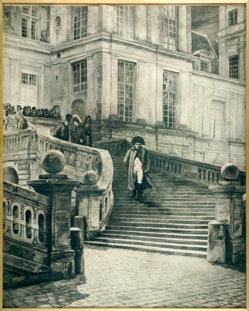 Napoleão a Fontainebleau após a abdicação em 4 de Abril de 1814 - Gravura de Georges Jules Auguste Cain (1856-1919) de Georges Jules Auguste Cain