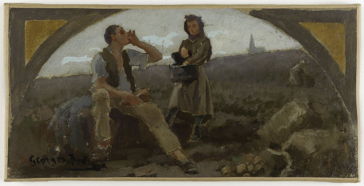 Esboço para a sala de jantar do Hôtel de Ville de Paris: La pomme de terre, ca. 1893 (óleo sobre tela) de Georges Jules Bertrand