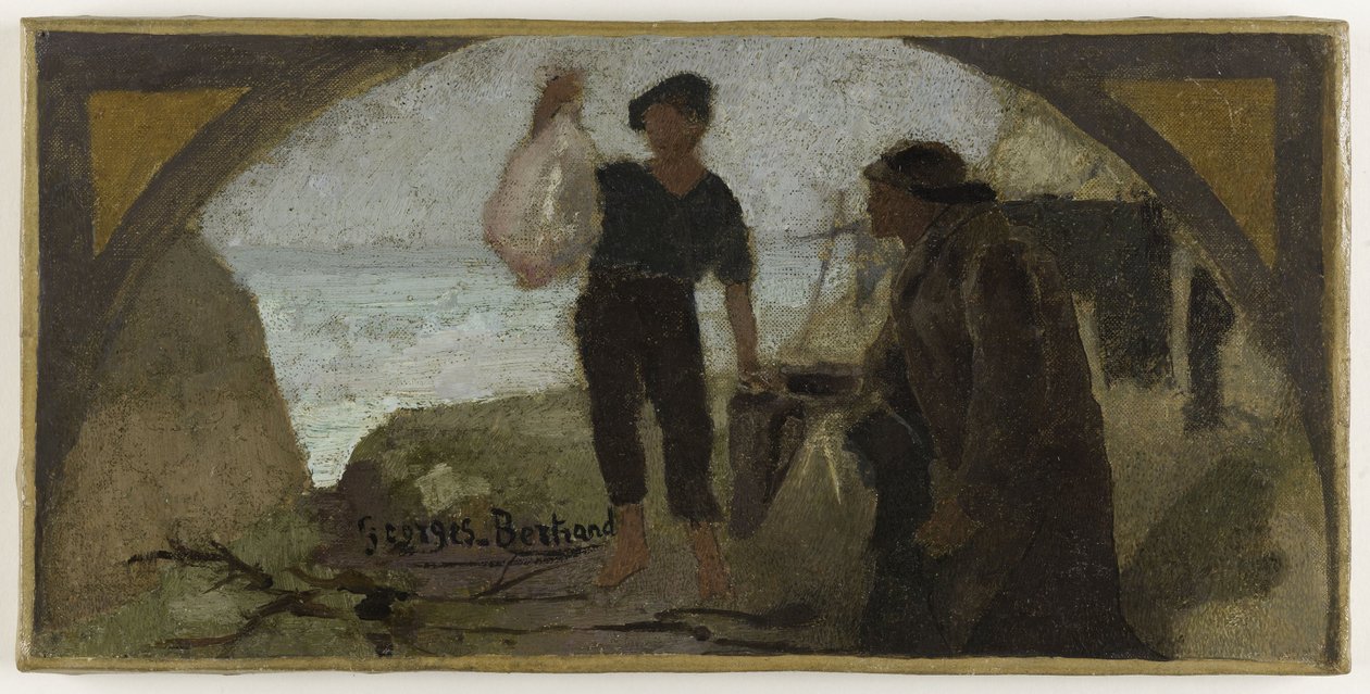 Esboço para a sala de jantar do Hôtel de Ville de Paris: O Peixe, ca. 1893 (óleo sobre tela) de Georges Jules Bertrand
