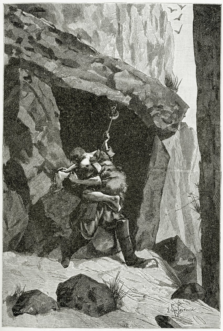 Combate d&39;Han d&39;Islande e d&39;Ordener - ilustração de Han d&39;Islande, século XIX (gravura de bw) de Georges Marie Rochegrosse
