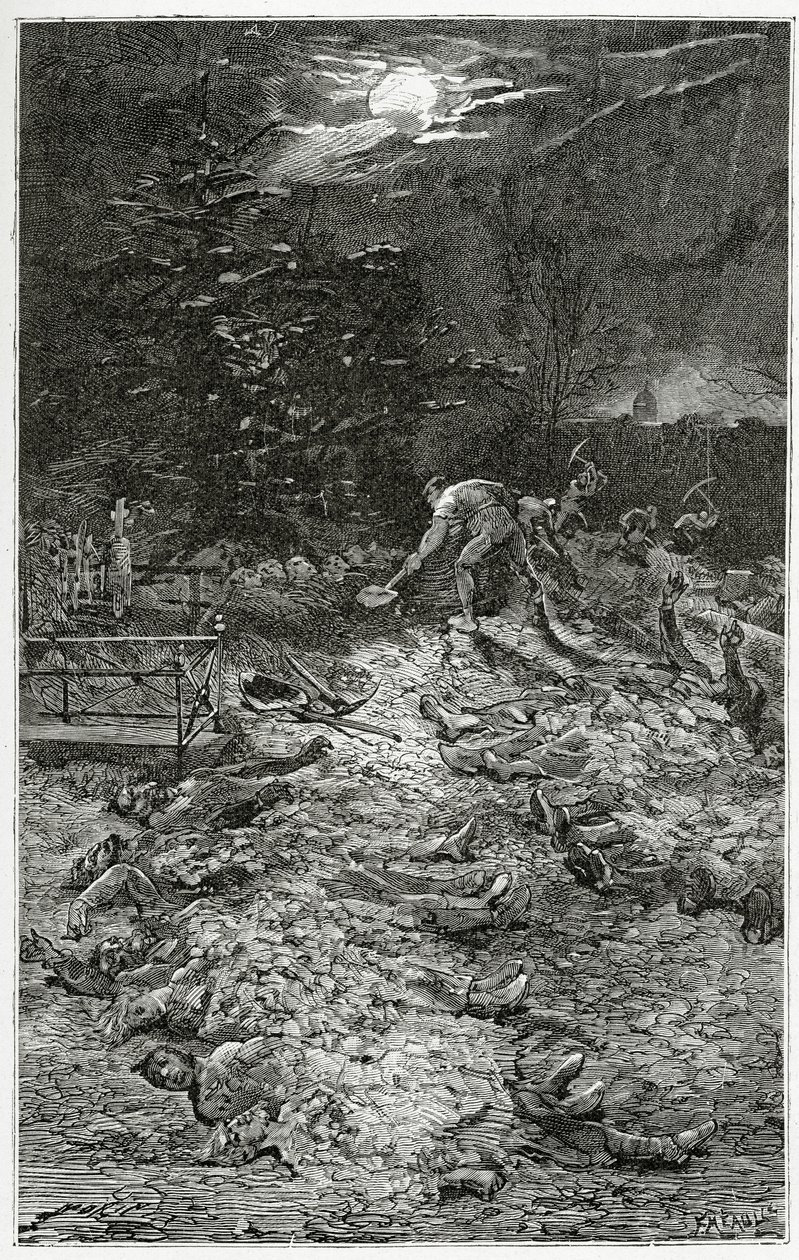 Cemitério de Montmartre - ilustração de Napoléon le Petit, século XIX (gravura bw) de Georges Marie Rochegrosse