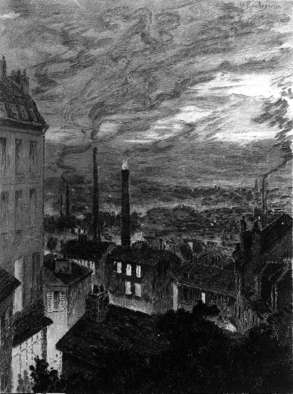 Vista da ilustração de Paris das “pinturas parisienses” ”de Charles Baudelaire de Georges Marie Rochegrosse