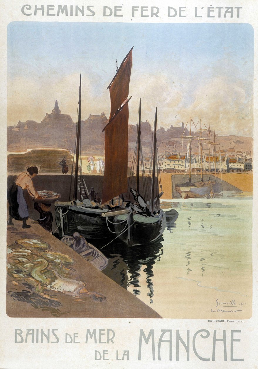 Les bains de mer de la Manche (Vista do porto de Granville) - Cartaz dos Caminhos de Ferro do Estado, por Meunier de Georges Meunier