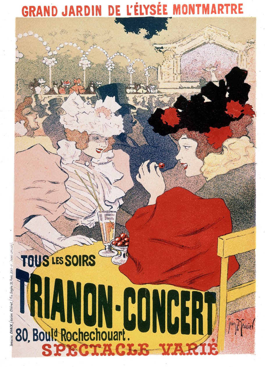 Cartaz para os shows no concerto Trianon no jardim do cabaré parisiense Elysee Montmartre, c.1900 de Georges Meunier