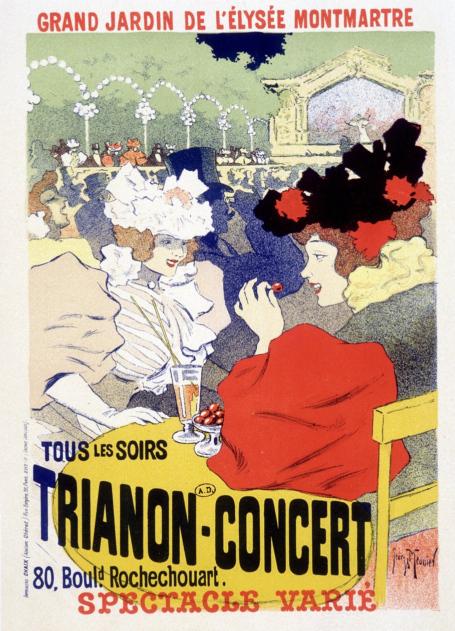 Concerto Trianon, espectáculo diário no grande jardim do Elysee Montmartre (Elysee-Montmartre) em Paris. Cartaz de Georges Meunier de Georges Meunier
