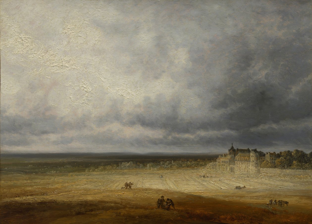 Paisagem com um campo arado e uma vila, provavelmente depois de 1827. de Georges Michel