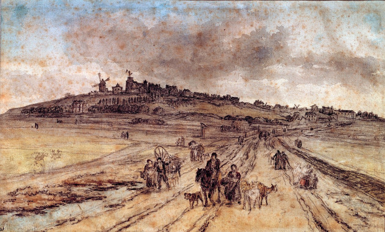 Vista de Montmartre a Paris Watercolour por Georges Michel (1763-1843) Paris do século XIX, Museu do Louvre de Georges Michel