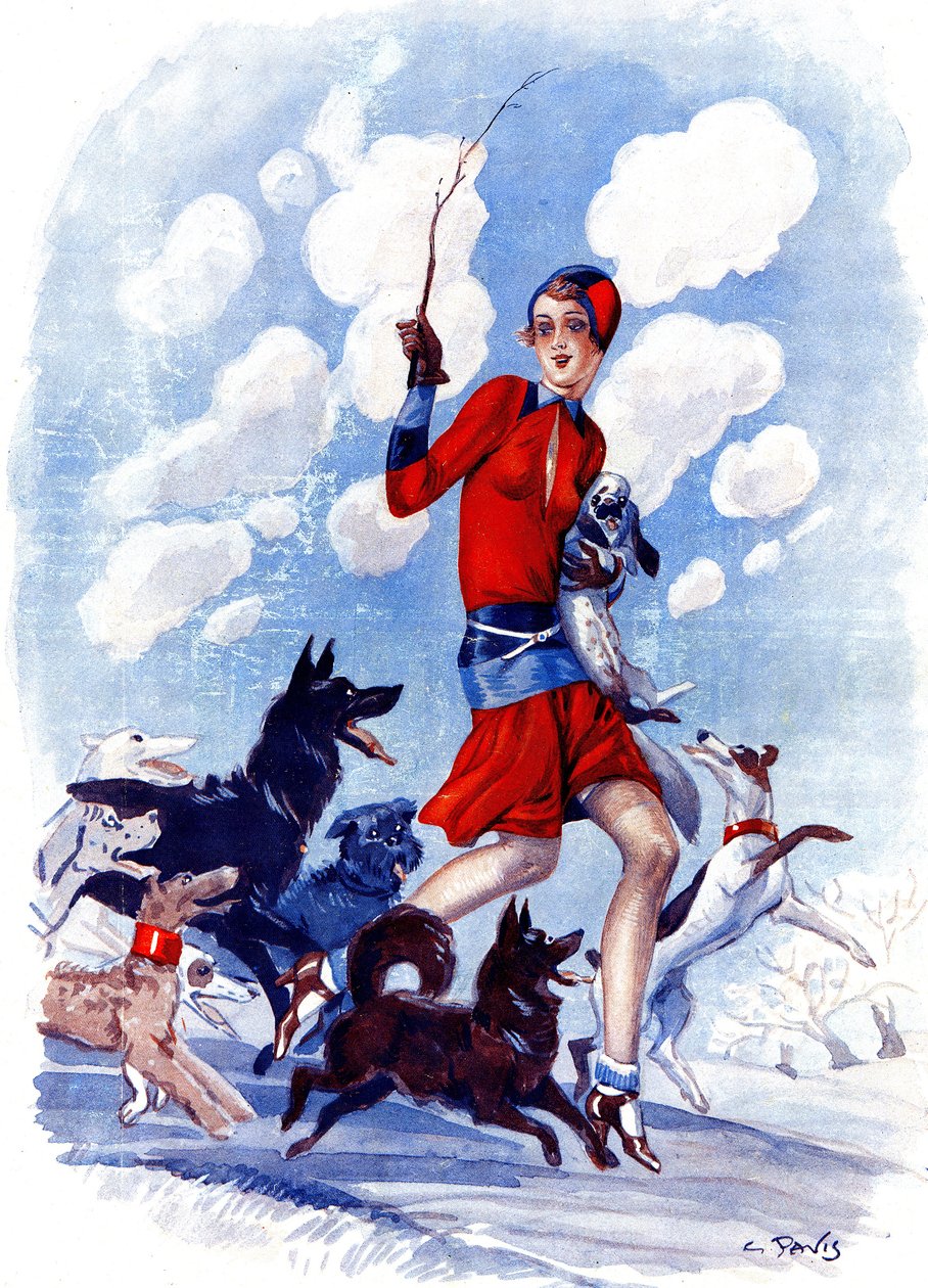 Malandro da primavera, a menina da mamã em perigo - ilustração de la Vie Parisienne de Georges Pavis