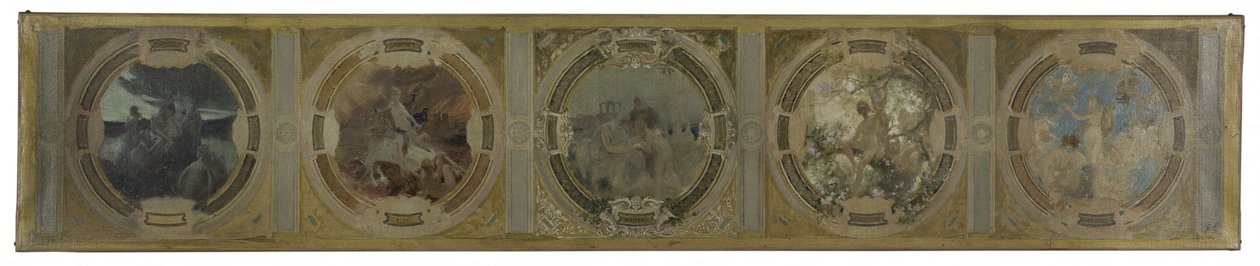 Esboço para a Galeria Lobau na Câmara Municipal de Paris: O nascimento de Paris. A luta. Filosofia e literatura antiga. A primavera. Literatura, em 1890 (óleo sobre tela) de Georges Picard