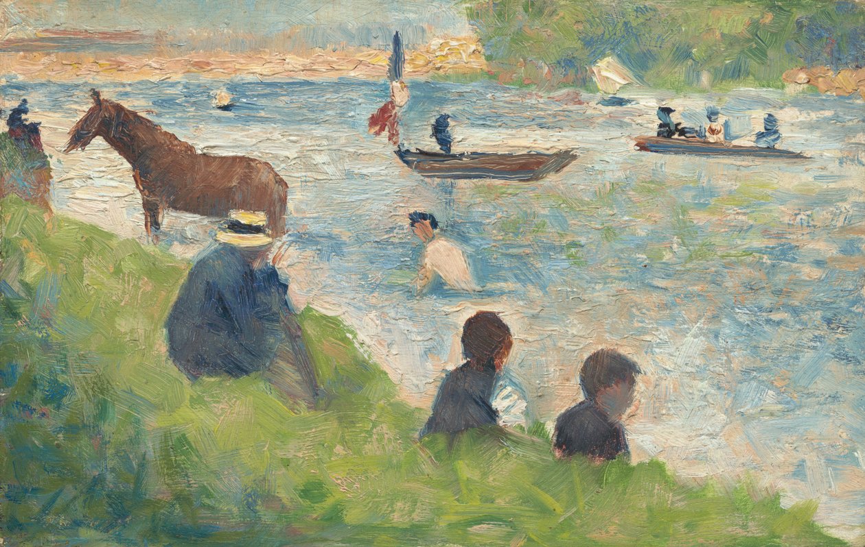 Estudo de cavalos e barcos para banhistas em Asnières, 18831884. de Georges Pierre Seurat