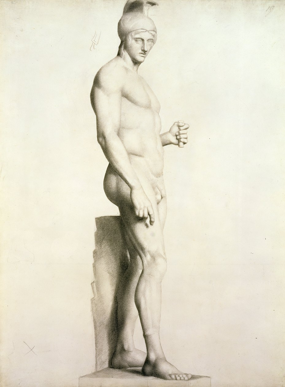 Perfil de uma escultura de um guerreiro com um capacete (p - p) de Georges Pierre Seurat