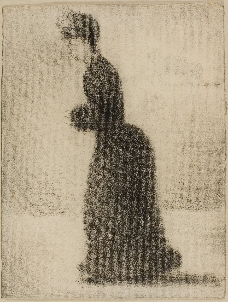 Mulher com um abafador, c.1884 (lápis de cera preto sobre papel colocado sobre cartão) de Georges Pierre Seurat
