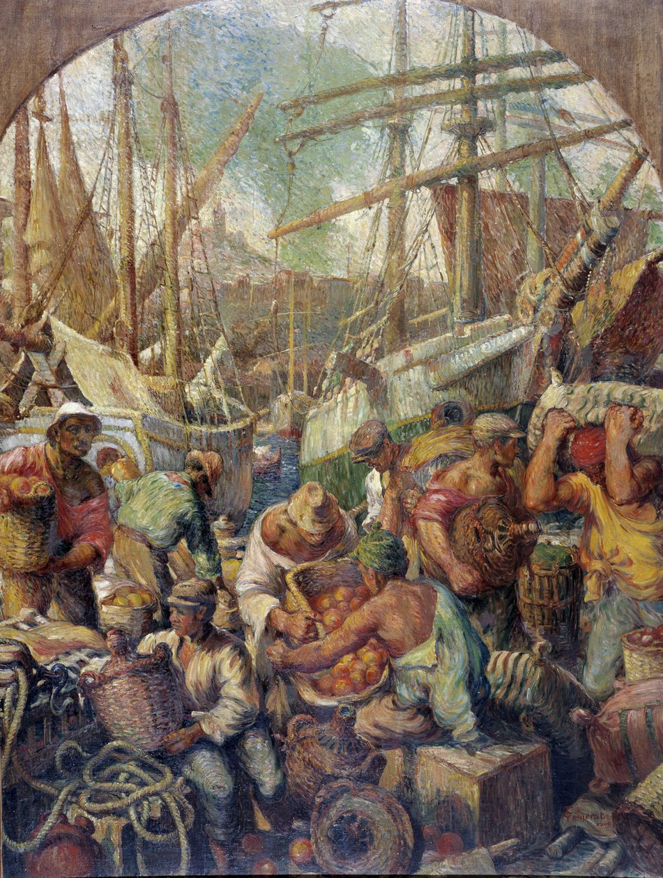 A descarga de mercadorias Pintura de Georges Pomerat (século 19-20) Século 20 Menção obrigatória: Fundação da coleção Cumprimentos de Provence, Marselha de Georges Pomerat