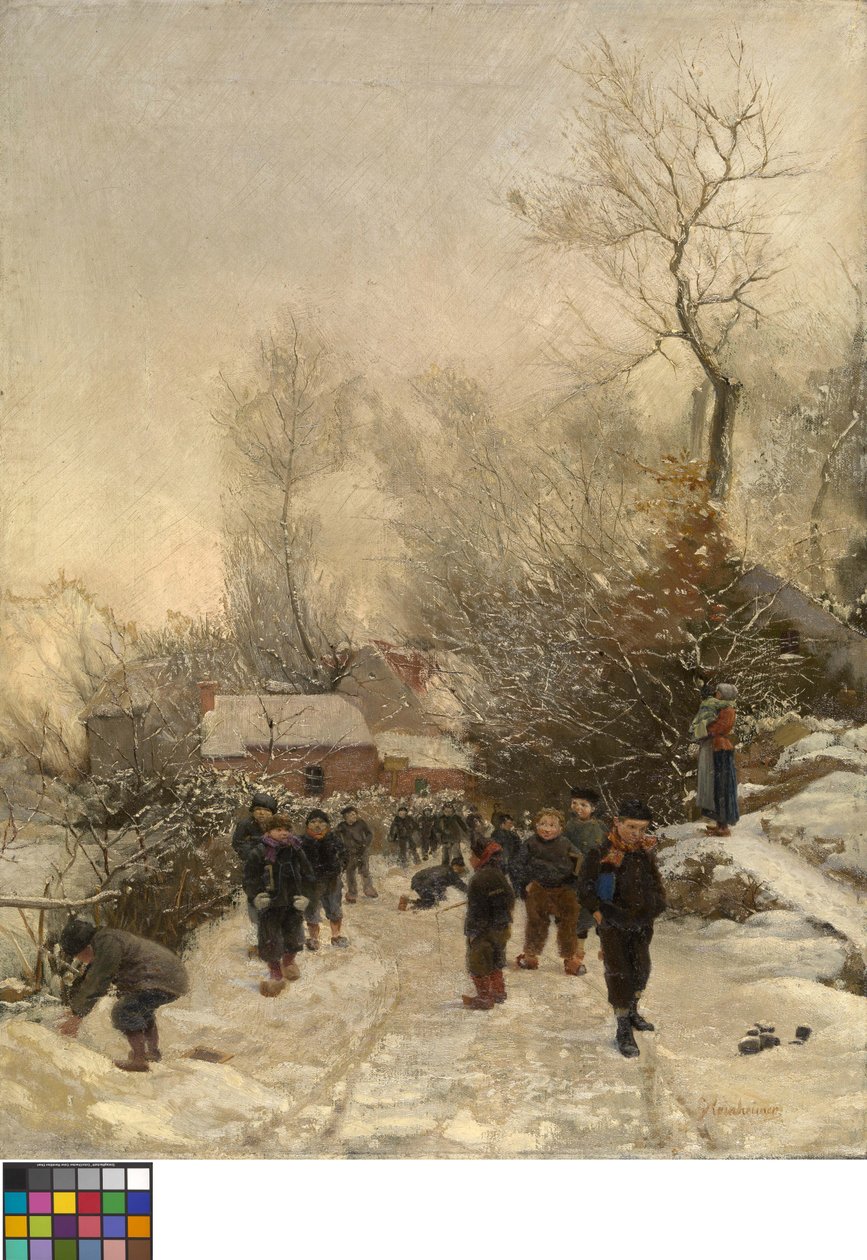 Aldeia com crianças na neve de Georges Reinheimer