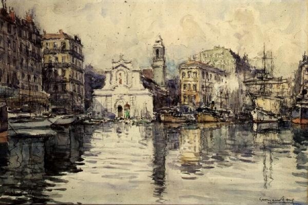 O porto, Marselha (aquarela) de Georges Rose