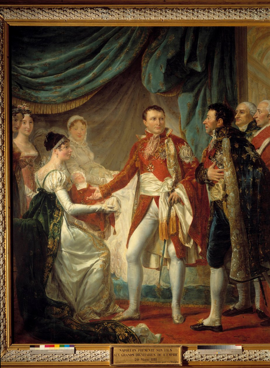O Imperador Napoleão I apresenta o seu filho Rei de Roma aos dignitários do Império em 20/03/1811 na presença da Iimpress Marie Louise Painting de Georges Rouget (1784-1869) 1812 Sun. 2,60 x 2,20 m - A apresentação do Rei de Roma - Napoleão de Georges Rouget
