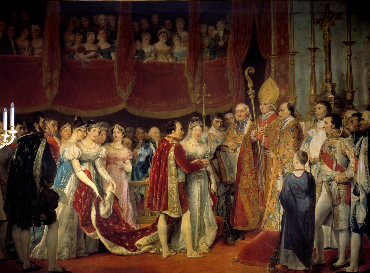 Casamento religioso de Napoleão I (1769-1821) com a Arquiduquesa Marie Louise de Habsburgo-Lorena (1791-1847), 2/04/1810 no Salon carre du Louvre Pintura de Georges Rouget (1783-1869) Sol do século XIX. 3,67x4,94 m. - Casamento Religioso de Napoleão I (17 de Georges Rouget