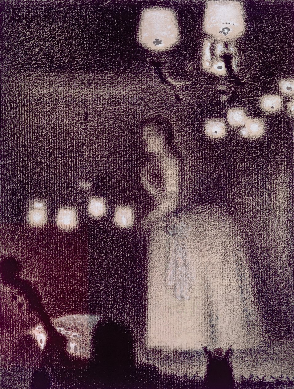 No Eden Concert, 1886-7 (conte creiom, guache, giz e tinta no papel) de Georges Seurat