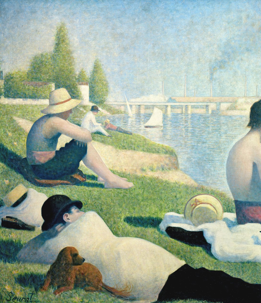 Banhistas em Asnières, detalhe de 1884 de 2136 de Georges Seurat