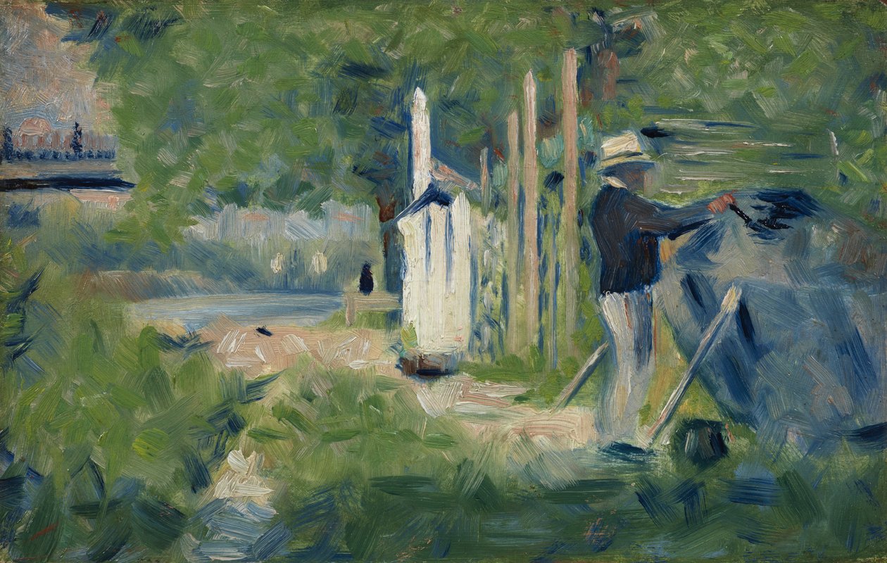 Homem pintando seu barco, c.1883 (painel) de Georges Seurat