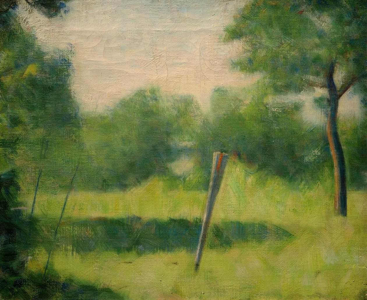 Paysage au piquet (paisagem com um poste) de Georges Seurat