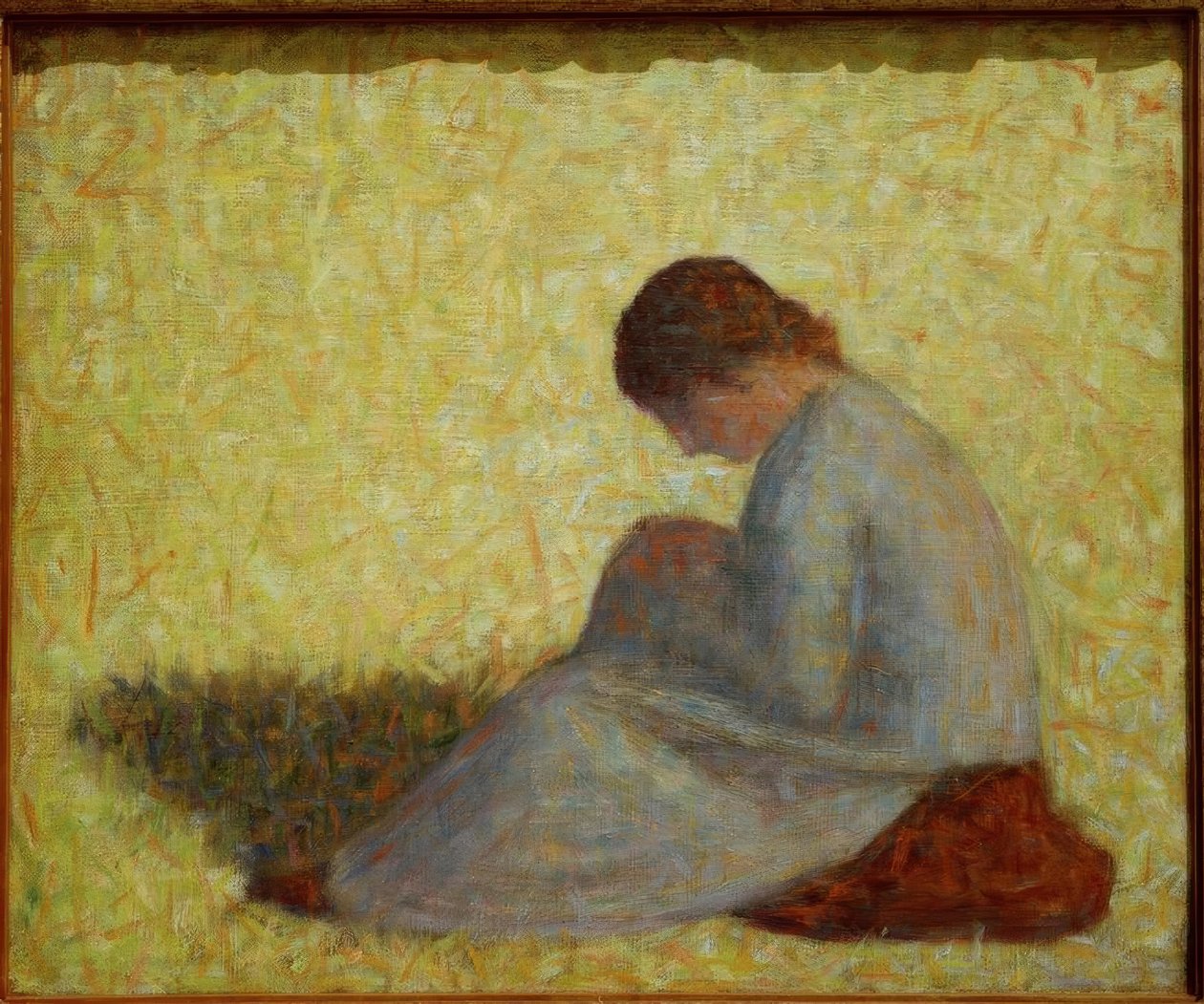 Camponês mulher sentada na grama de Georges Seurat