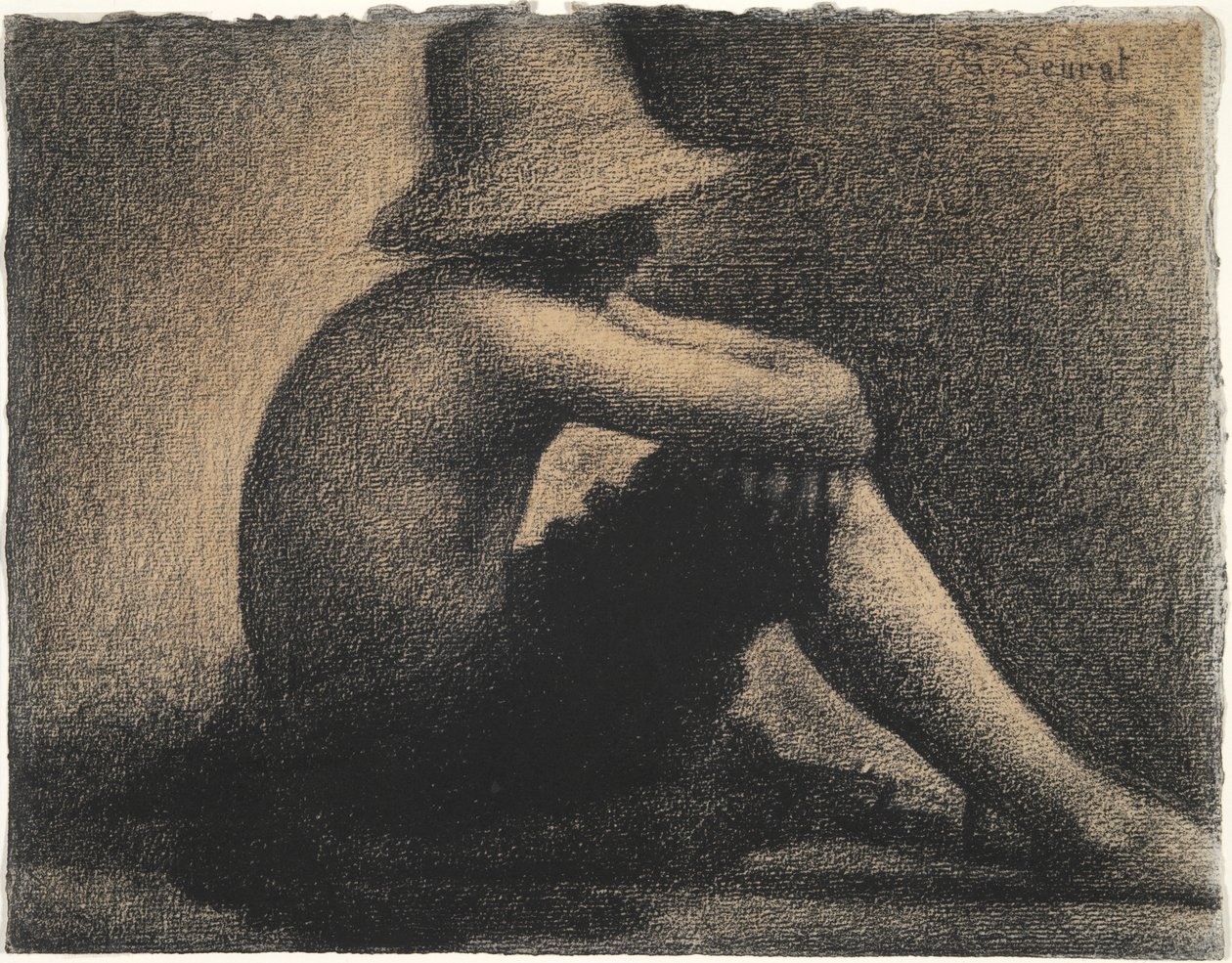Menino sentado com chapéu de palha, estudo para Padres em Asni?res de Georges Seurat
