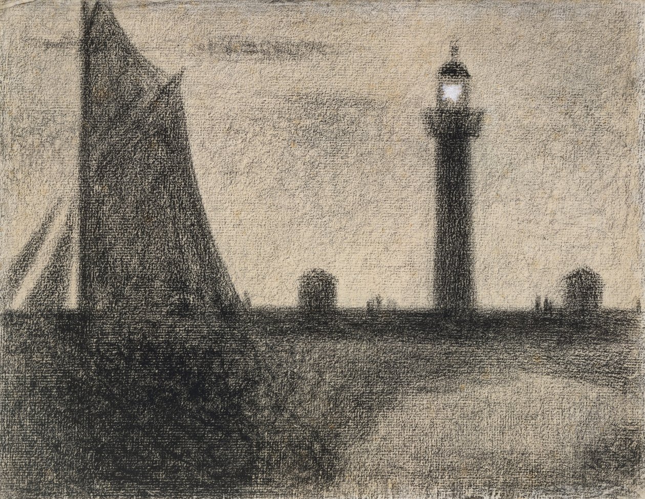 O Farol de Honfleur, 1886 (conte creiom aumentado com guache sobre papel) de Georges Seurat