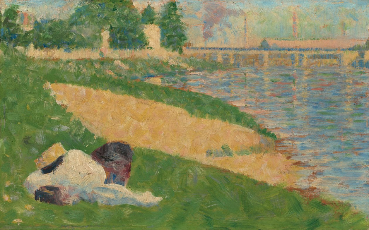 O Sena com Roupas na Margem (Estudo para "Banhos em Asnières") de Georges Seurat