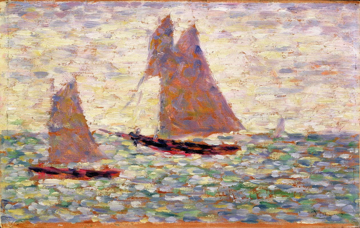Dois veleiros no Grandcamp, c.1885 de Georges Seurat